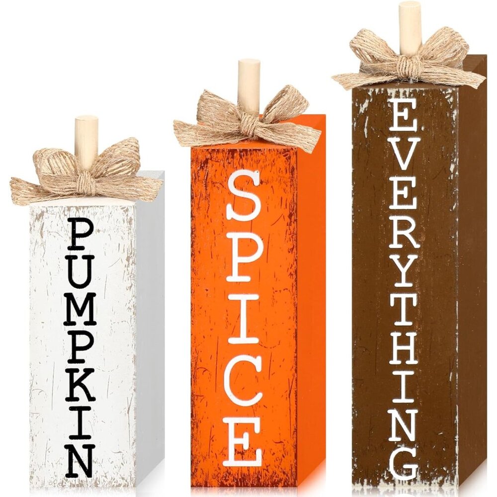 3 Pcs Fall Decorations for Home Fall Wood Block Sign Thanksgiving Tiered Tray De
